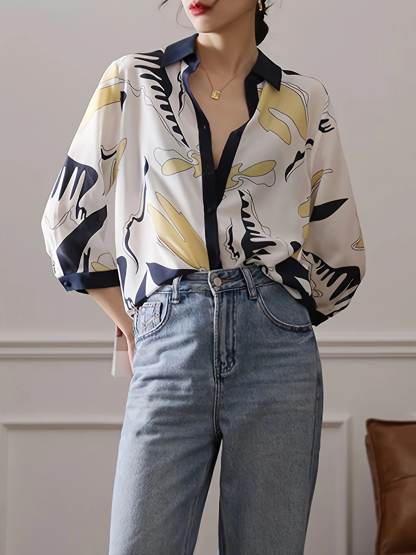 Fashion Luxury Ladies Shirt France Style Woman Printing Blouse Spring Summer Half Sleeve Tops Blusa Mujer