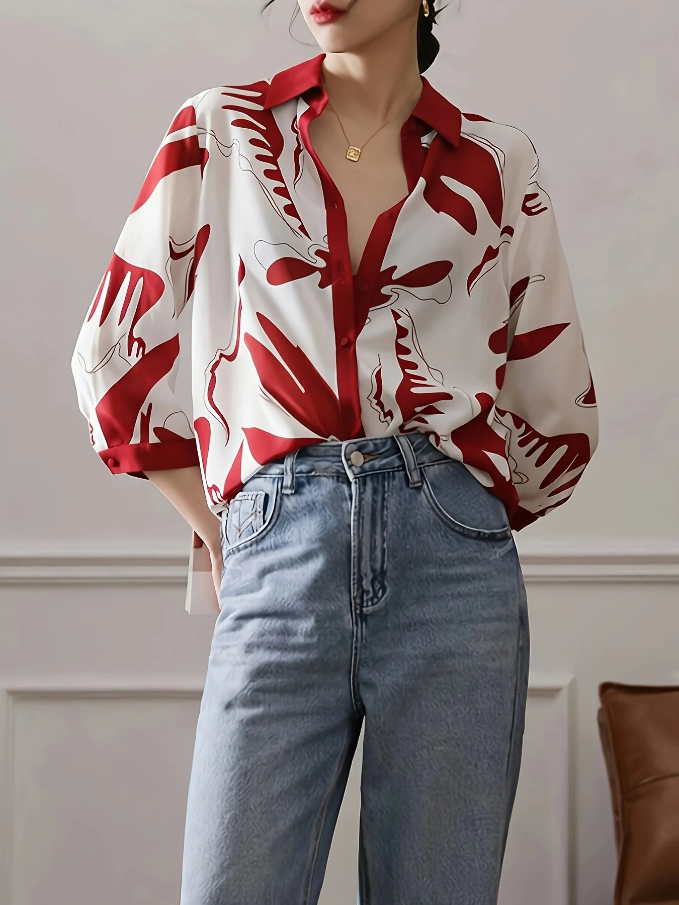 Fashion Luxury Ladies Shirt France Style Woman Printing Blouse Spring Summer Half Sleeve Tops Blusa Mujer