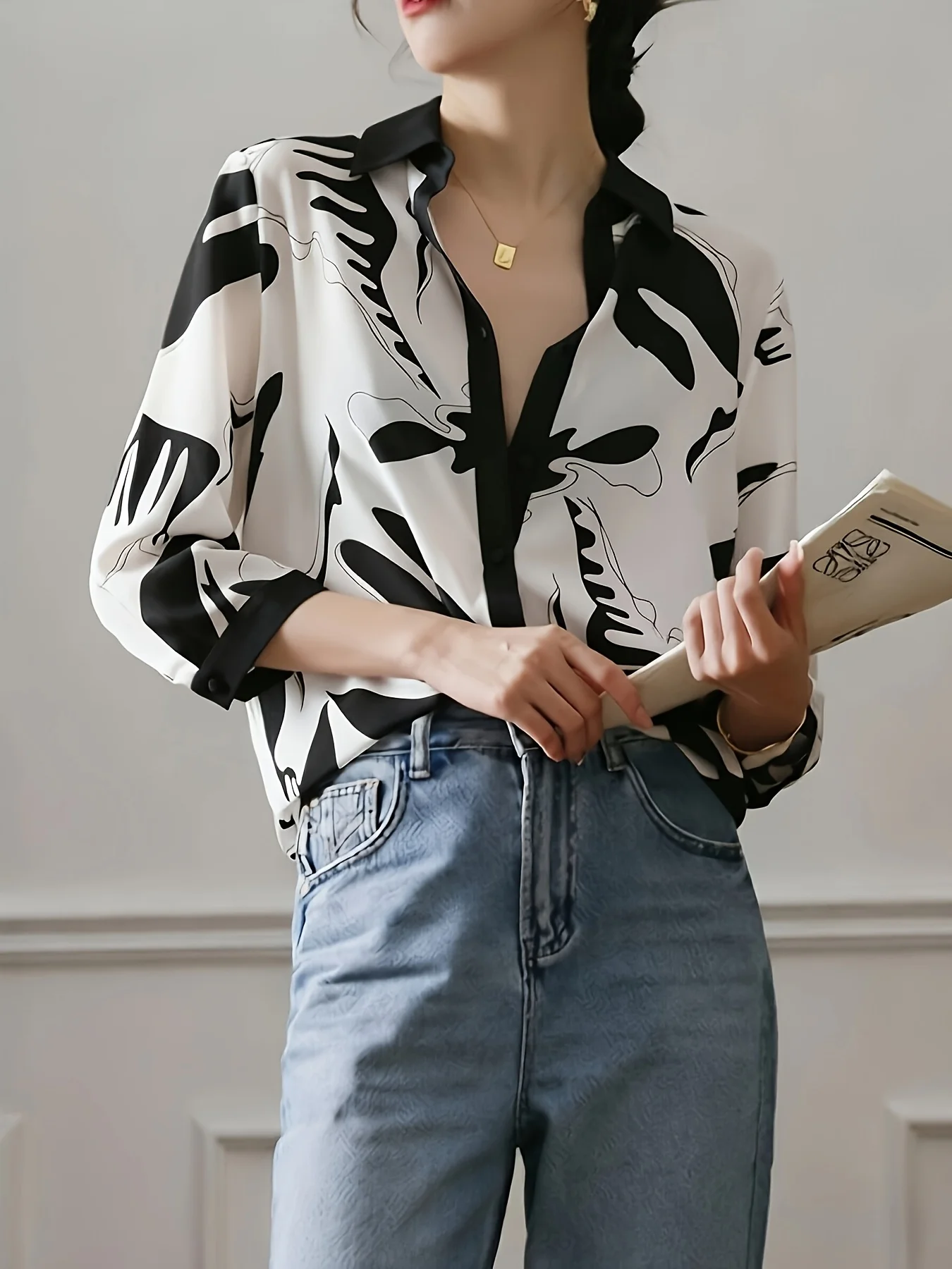 Fashion Luxury Ladies Shirt France Style Woman Printing Blouse Spring Summer Half Sleeve Tops Blusa Mujer