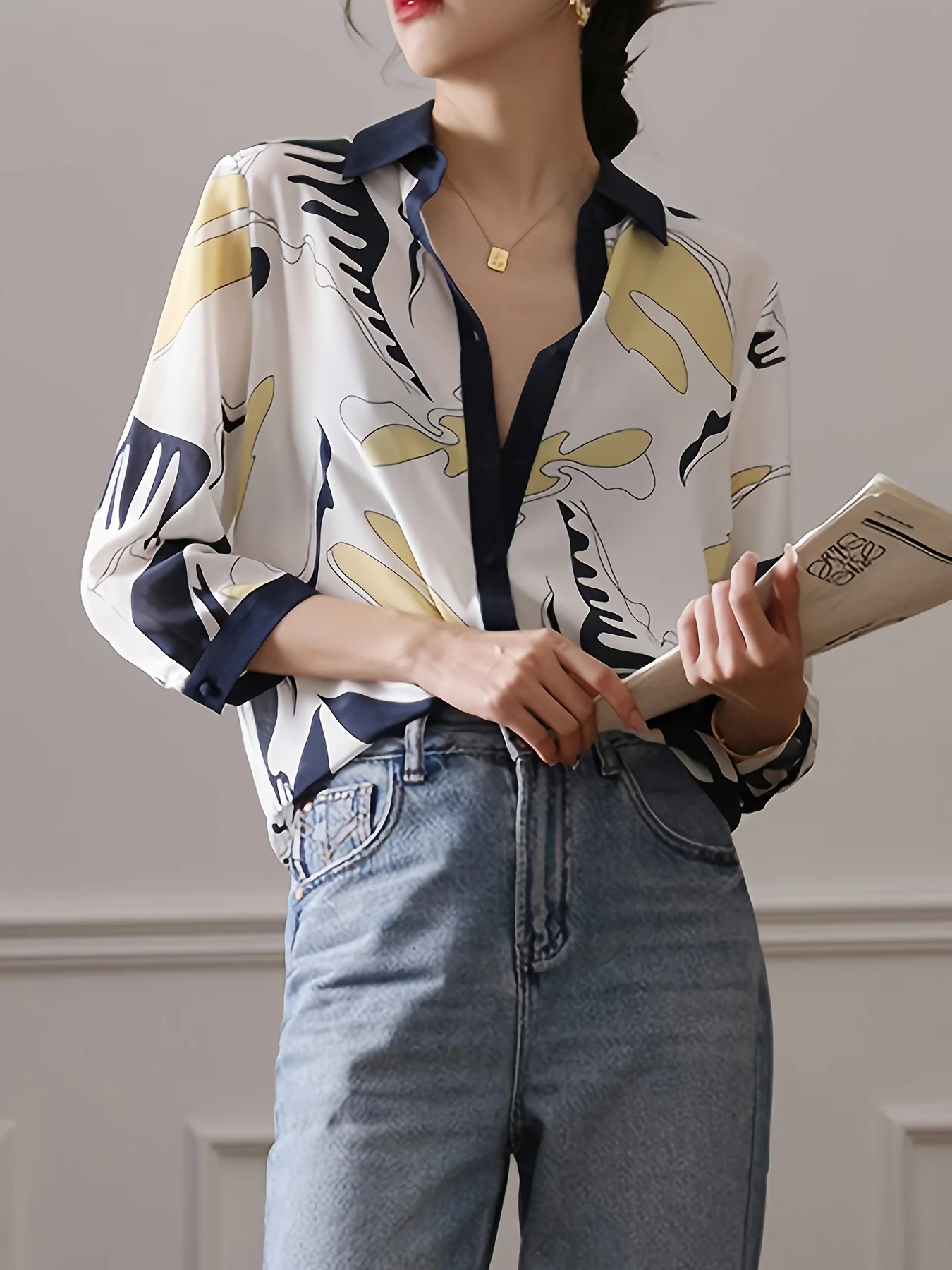 Fashion Luxury Ladies Shirt France Style Woman Printing Blouse Spring Summer Half Sleeve Tops Blusa Mujer