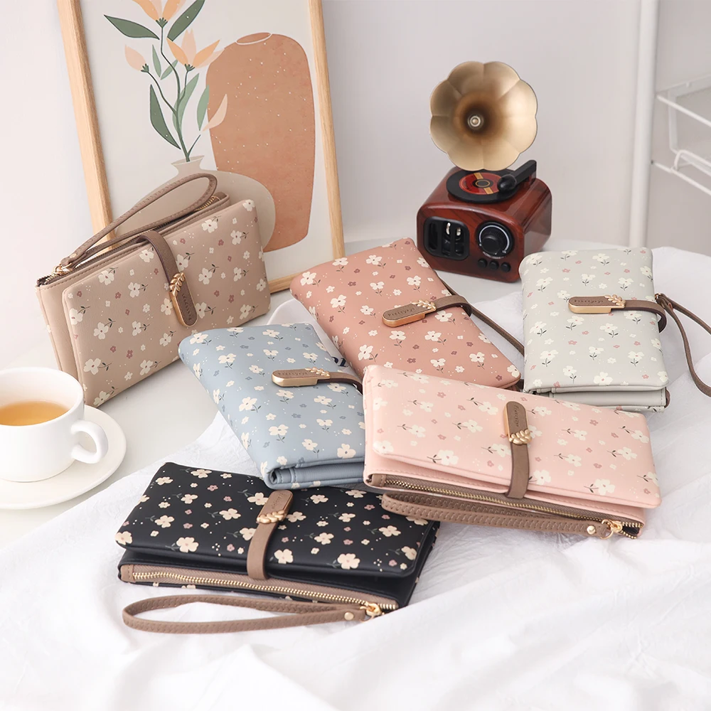 Long Handbag Female 2024 Spring/Summer New Korean PU Printed Zipper Buckle Collapsible Multi-Function Long Wallet Can Be Wrist M