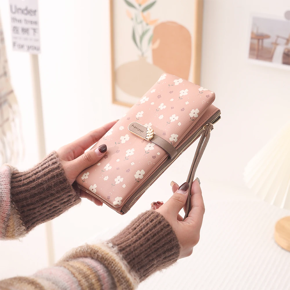 Long Handbag Female 2024 Spring/Summer New Korean PU Printed Zipper Buckle Collapsible Multi-Function Long Wallet Can Be Wrist M