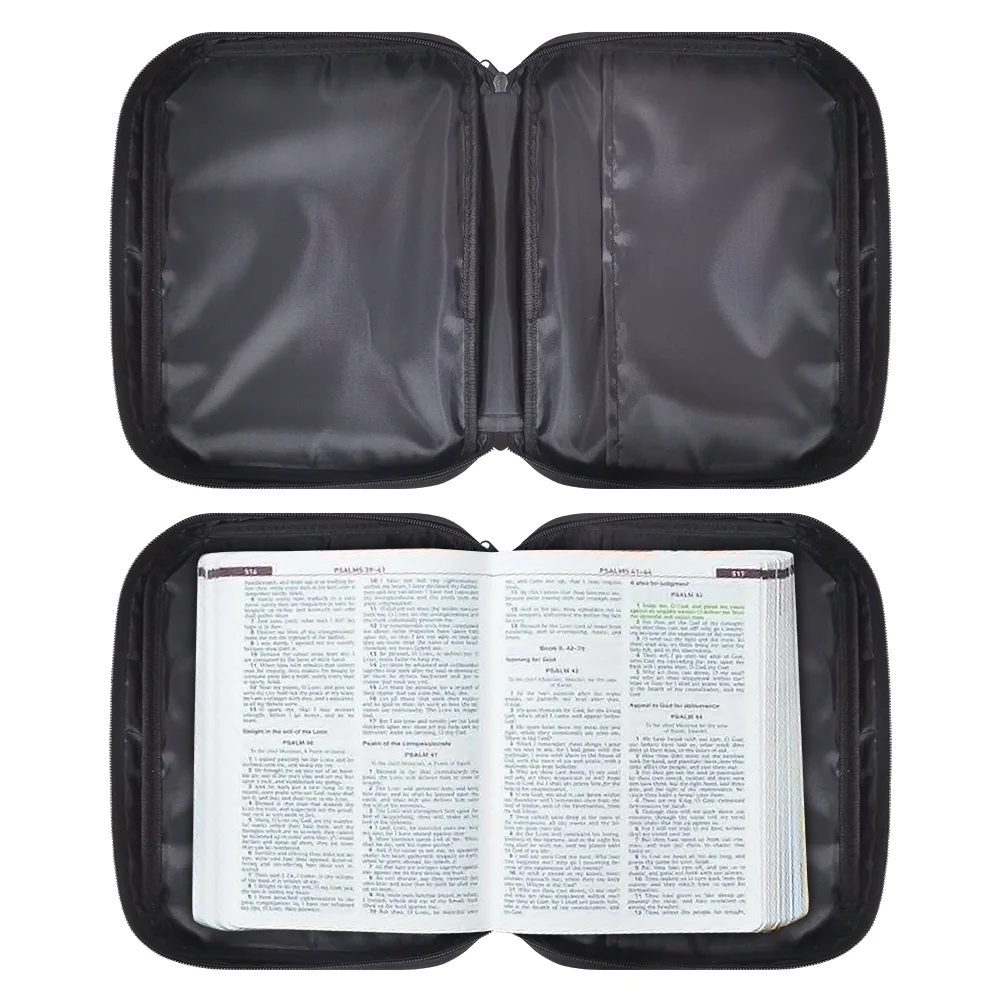 Print Cross and Psalm Text Bible Covers For Men Book Carrying Case Travel Bible Case Organizer With Handle For Easy Carrying