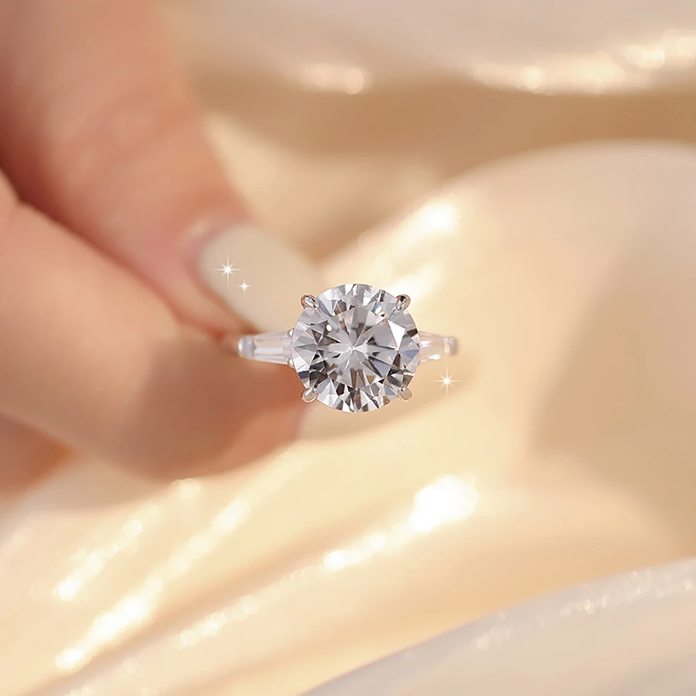 JoyceJelly Luxury Round 5 Carat Moissanite Diamond Ring for Women Sterling Silver 925 Fine Jewelry Female Trendy Wedding Bands