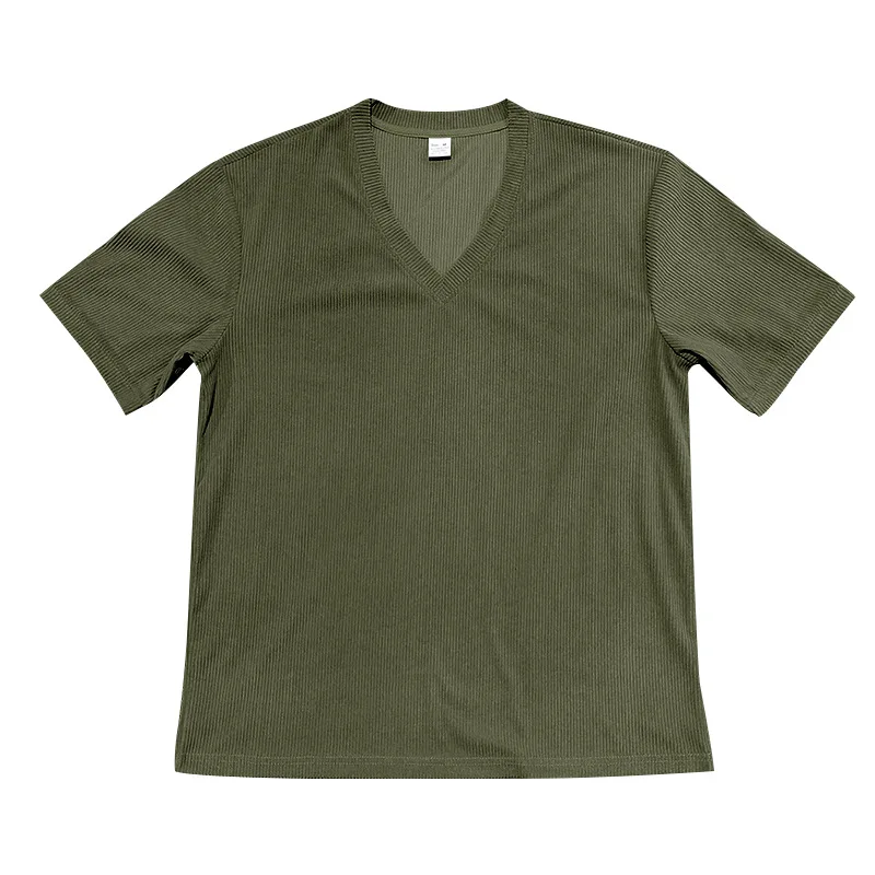 Men's Corduroy European and American Summer Men's V-Neck Solid Color Slim Casual T-Shirt