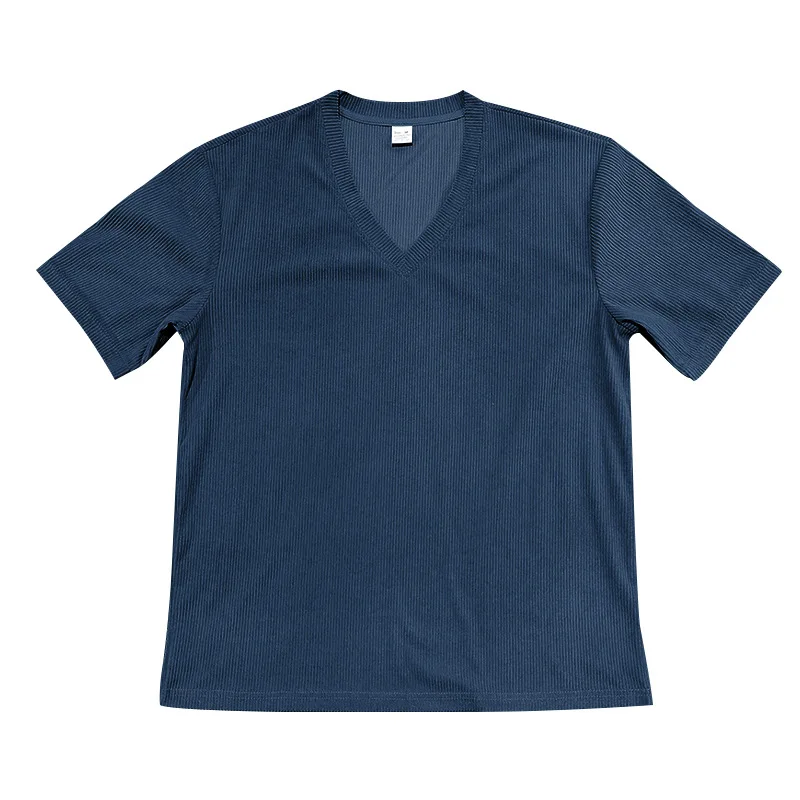 Men's Corduroy European and American Summer Men's V-Neck Solid Color Slim Casual T-Shirt