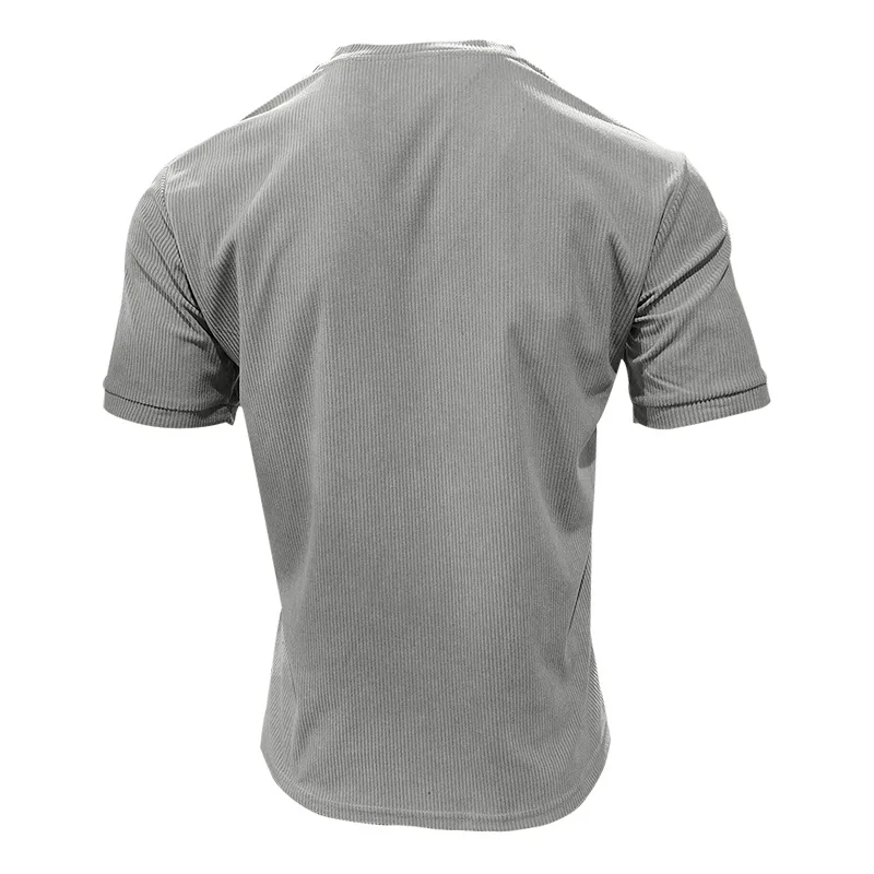 Men's Corduroy European and American Summer Men's V-Neck Solid Color Slim Casual T-Shirt
