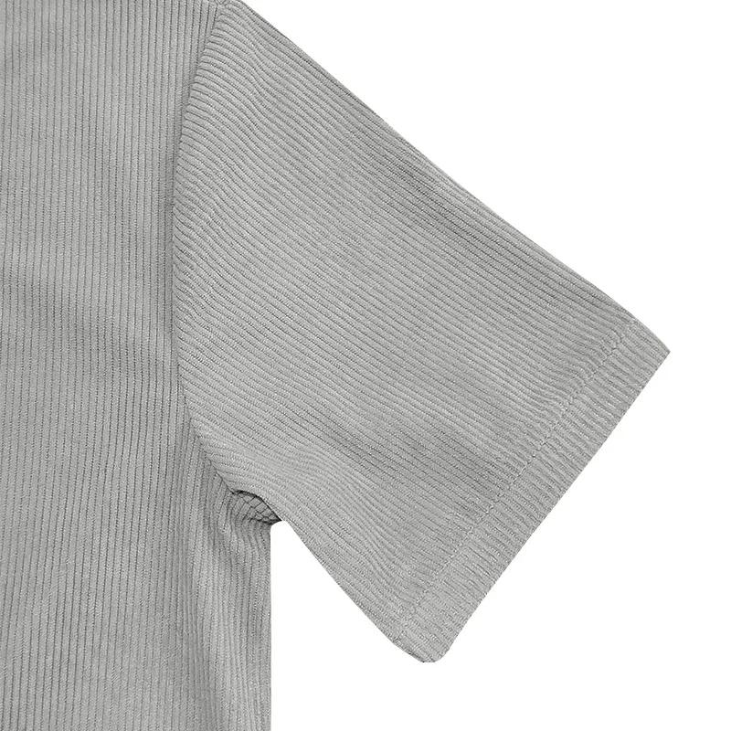 Men's Corduroy European and American Summer Men's V-Neck Solid Color Slim Casual T-Shirt