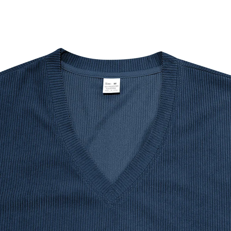 Men's Corduroy European and American Summer Men's V-Neck Solid Color Slim Casual T-Shirt