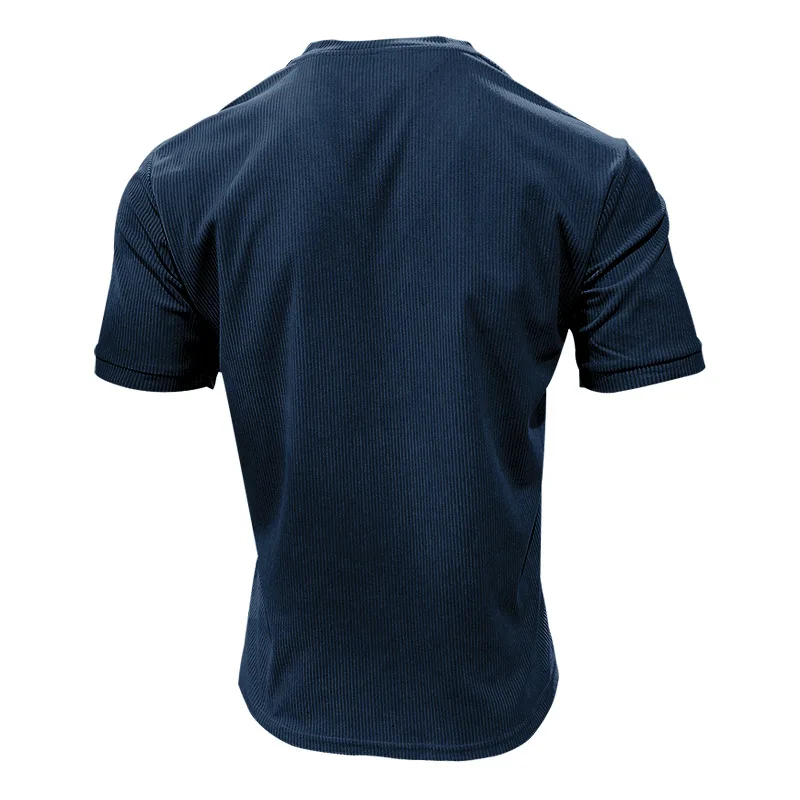 Men's Corduroy European and American Summer Men's V-Neck Solid Color Slim Casual T-Shirt