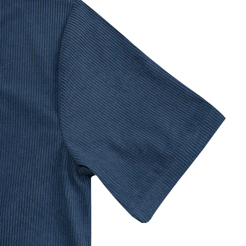Men's Corduroy European and American Summer Men's V-Neck Solid Color Slim Casual T-Shirt