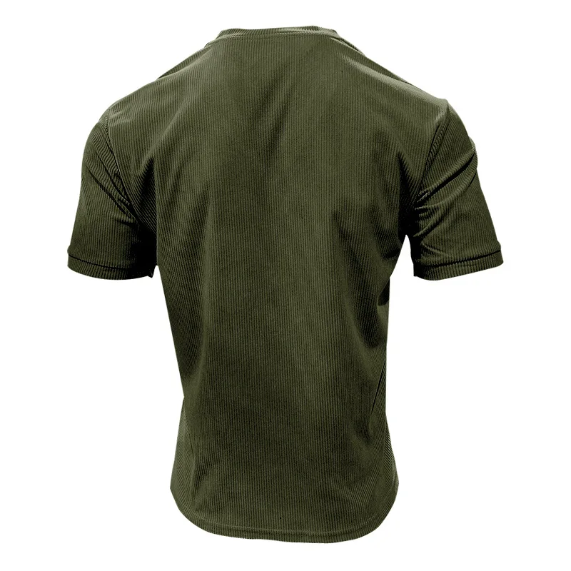 Men's Corduroy European and American Summer Men's V-Neck Solid Color Slim Casual T-Shirt