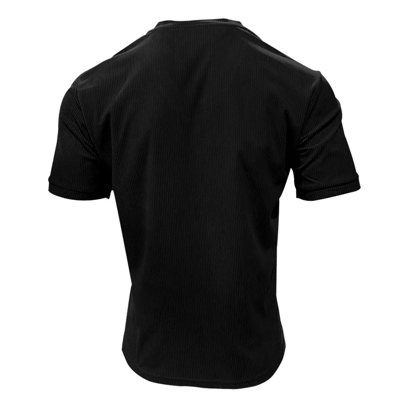 Men's Corduroy European and American Summer Men's V-Neck Solid Color Slim Casual T-Shirt