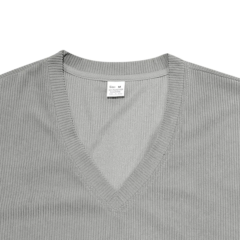 Men's Corduroy European and American Summer Men's V-Neck Solid Color Slim Casual T-Shirt