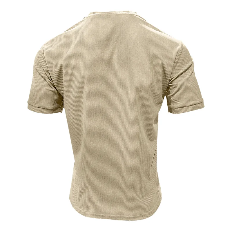 Men's Corduroy European and American Summer Men's V-Neck Solid Color Slim Casual T-Shirt