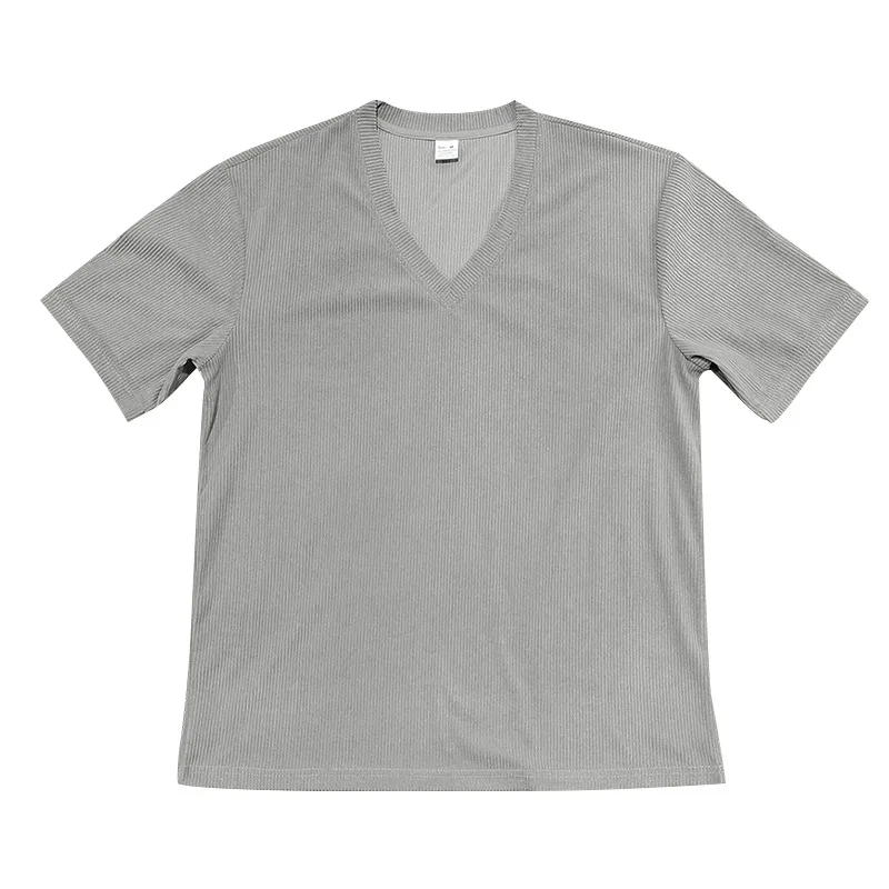 Men's Corduroy European and American Summer Men's V-Neck Solid Color Slim Casual T-Shirt