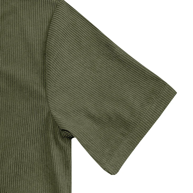 Men's Corduroy European and American Summer Men's V-Neck Solid Color Slim Casual T-Shirt