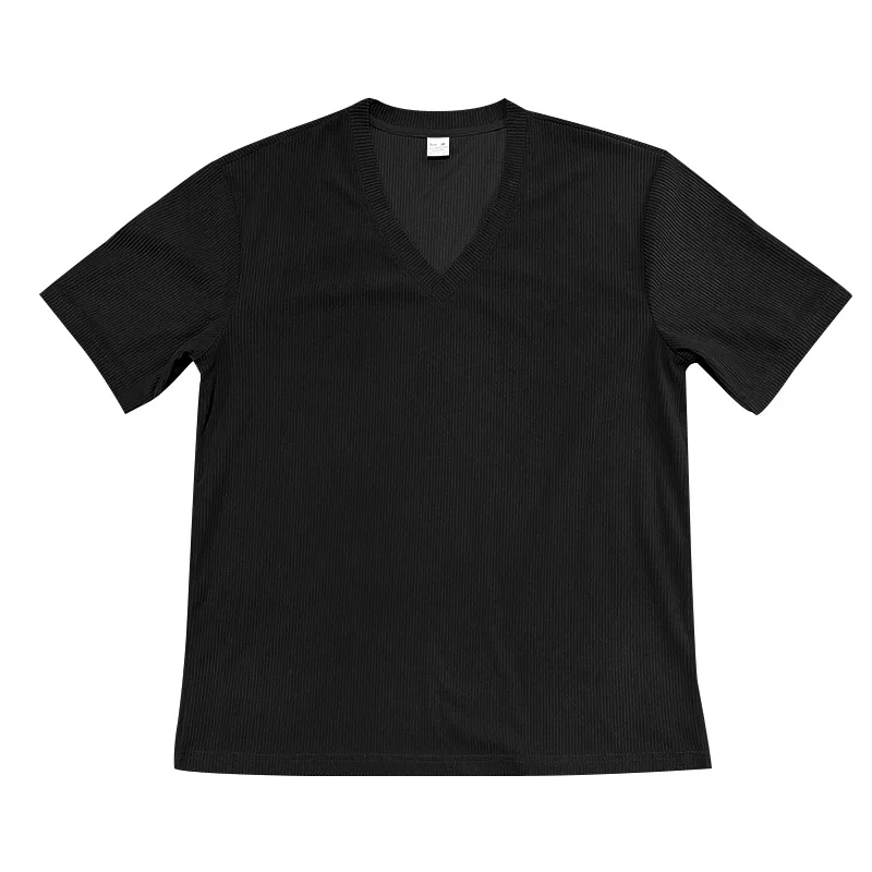 Men's Corduroy European and American Summer Men's V-Neck Solid Color Slim Casual T-Shirt