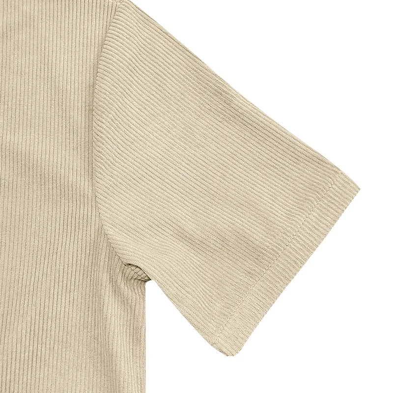 Men's Corduroy European and American Summer Men's V-Neck Solid Color Slim Casual T-Shirt