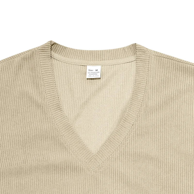 Men's Corduroy European and American Summer Men's V-Neck Solid Color Slim Casual T-Shirt