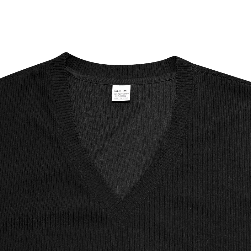 Men's Corduroy European and American Summer Men's V-Neck Solid Color Slim Casual T-Shirt