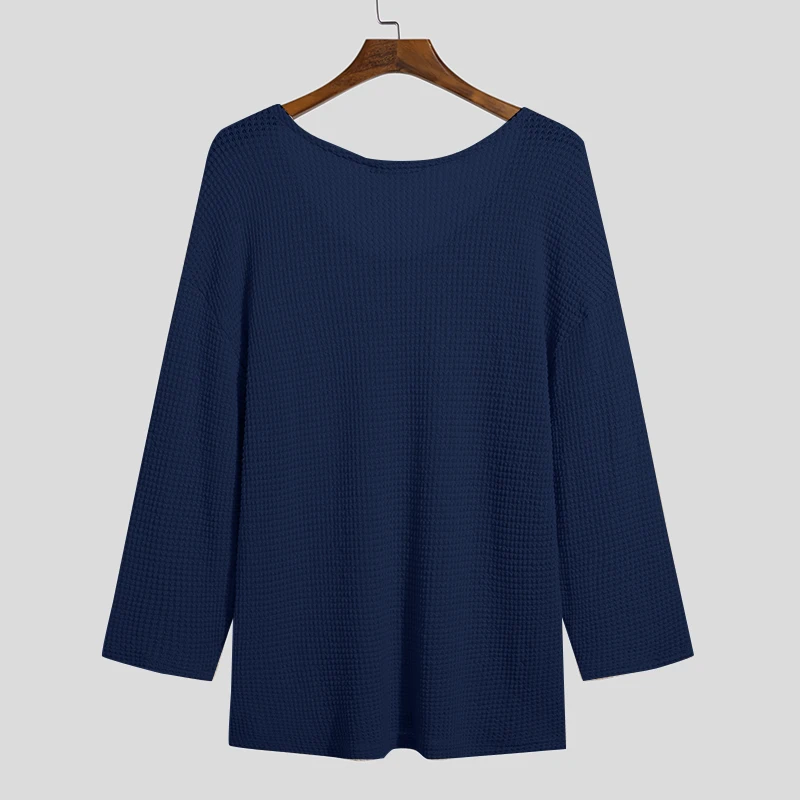 Autumn Men's Clothing Luxury Knit T Shirt Solid Color V Neck Long Sleeve Leisure Streetwear Popular Hollow Out Loose Tees S-3XL