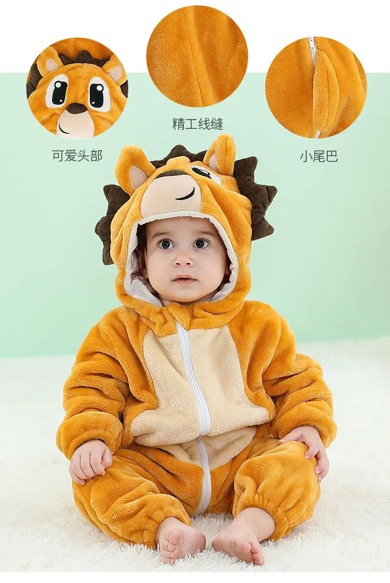 Toddler Boys Girls Kigurumi Pajamas 0-4 Years Children Sleepwear Winter Baby Rompers Infant Flannel Warm Clothes Animal Onesies