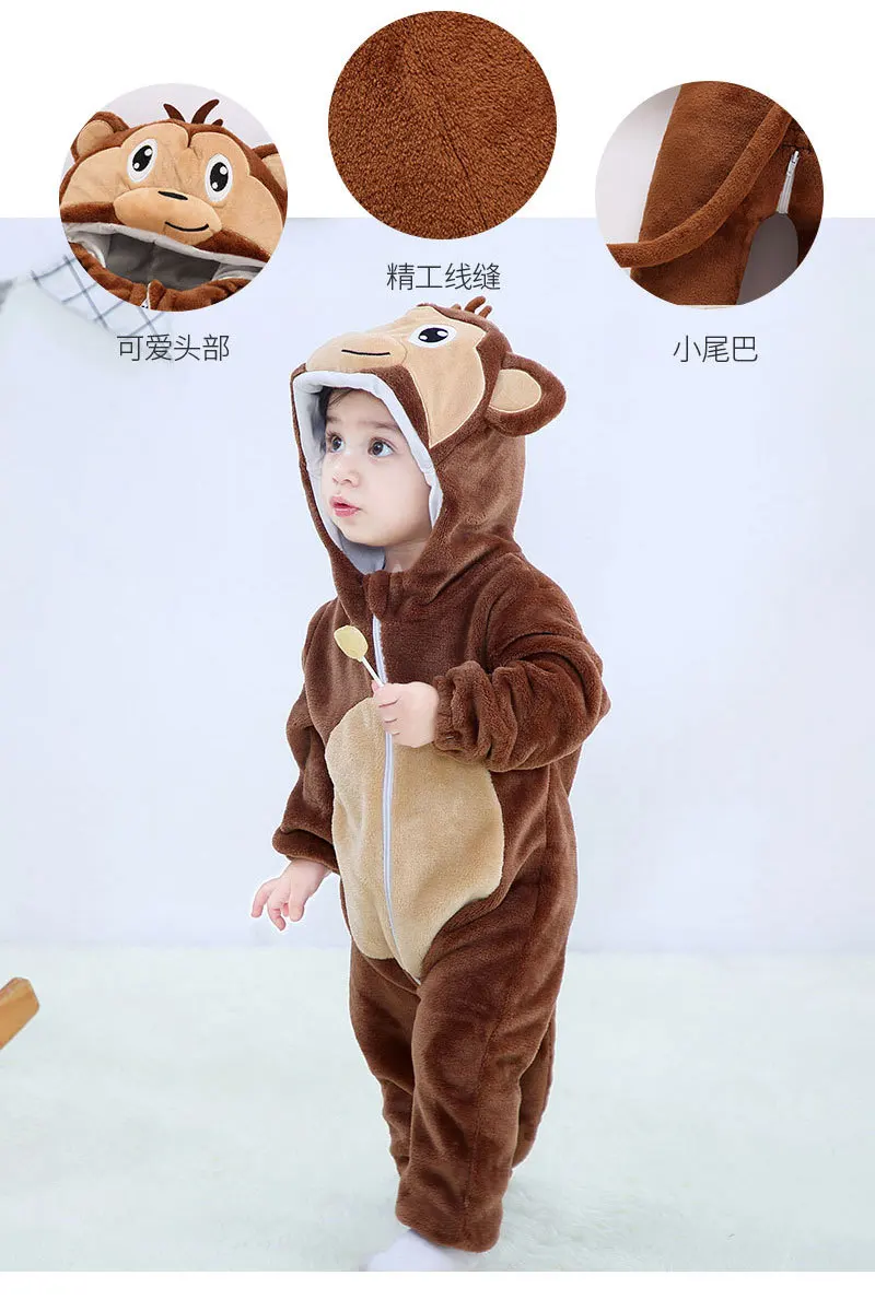 Toddler Boys Girls Kigurumi Pajamas 0-4 Years Children Sleepwear Winter Baby Rompers Infant Flannel Warm Clothes Animal Onesies