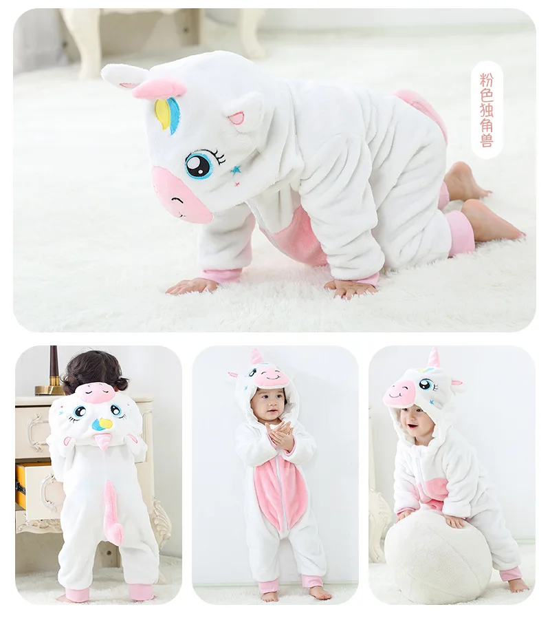 Toddler Boys Girls Kigurumi Pajamas 0-4 Years Children Sleepwear Winter Baby Rompers Infant Flannel Warm Clothes Animal Onesies