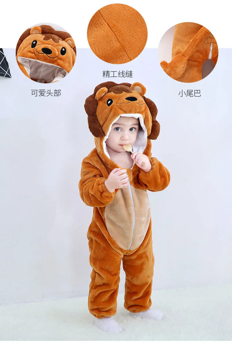 Toddler Boys Girls Kigurumi Pajamas 0-4 Years Children Sleepwear Winter Baby Rompers Infant Flannel Warm Clothes Animal Onesies