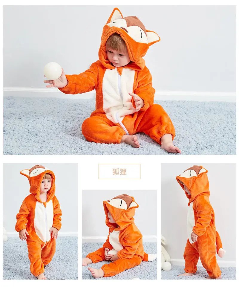 Toddler Boys Girls Kigurumi Pajamas 0-4 Years Children Sleepwear Winter Baby Rompers Infant Flannel Warm Clothes Animal Onesies