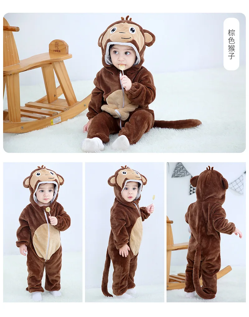 Toddler Boys Girls Kigurumi Pajamas 0-4 Years Children Sleepwear Winter Baby Rompers Infant Flannel Warm Clothes Animal Onesies