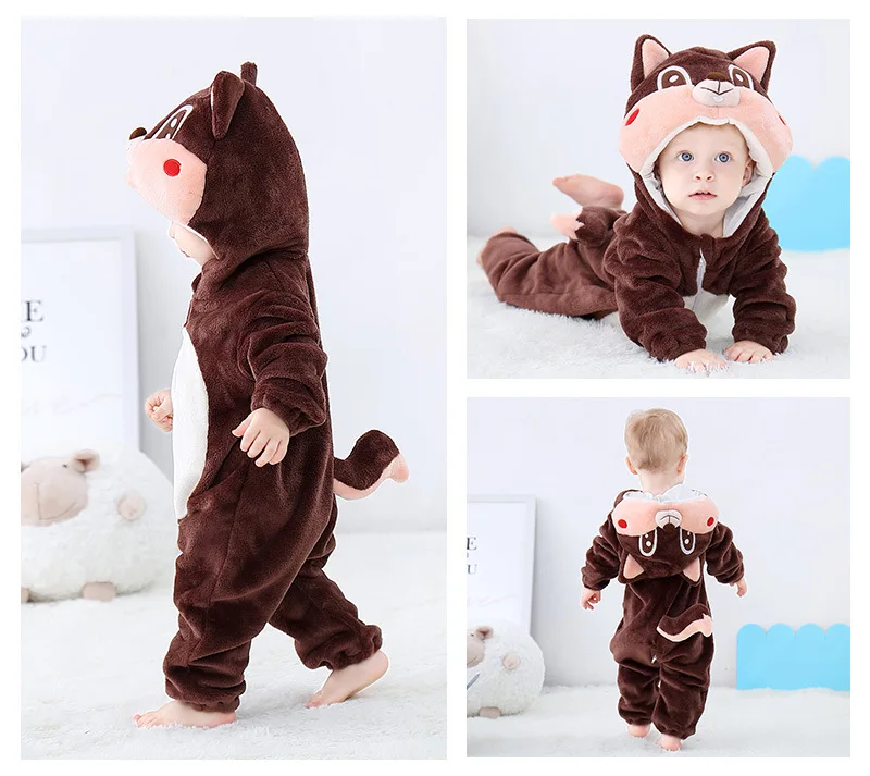 Toddler Boys Girls Kigurumi Pajamas 0-4 Years Children Sleepwear Winter Baby Rompers Infant Flannel Warm Clothes Animal Onesies