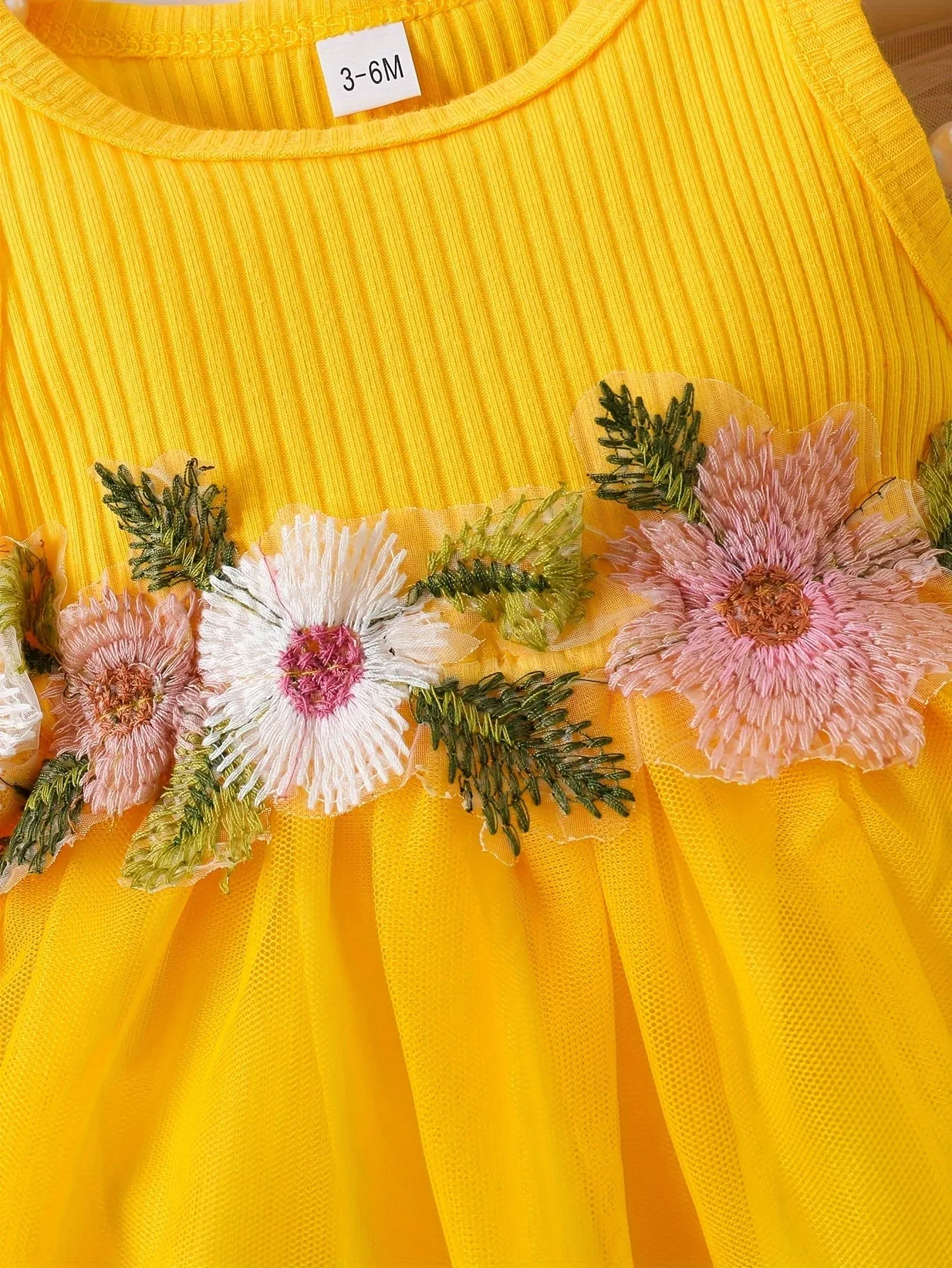 Baby and toddler girls summer sleeveless waist flower patchwork mesh sweet dress