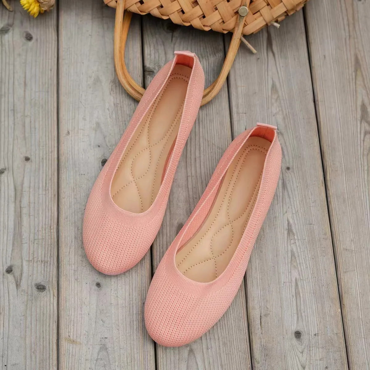 2024 Summer New Knitting Sock Sneakers Slip on Female Round Toe Plus Size Light Breathable Shoes Women's Flat Shoes
