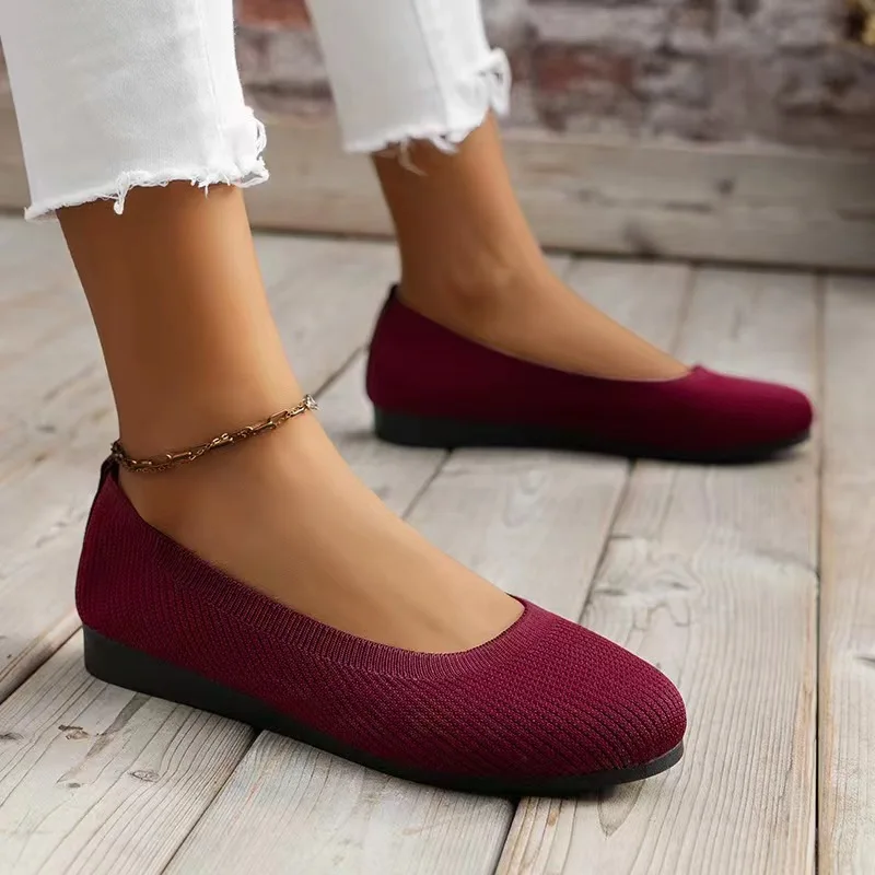 2024 Summer New Knitting Sock Sneakers Slip on Female Round Toe Plus Size Light Breathable Shoes Women's Flat Shoes