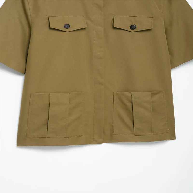 Koekop Women's Fashion Solid Color Lapel Pocket Embellished Shirt and Vintage Casual Women's Funky Ladies Pleated Shorts
