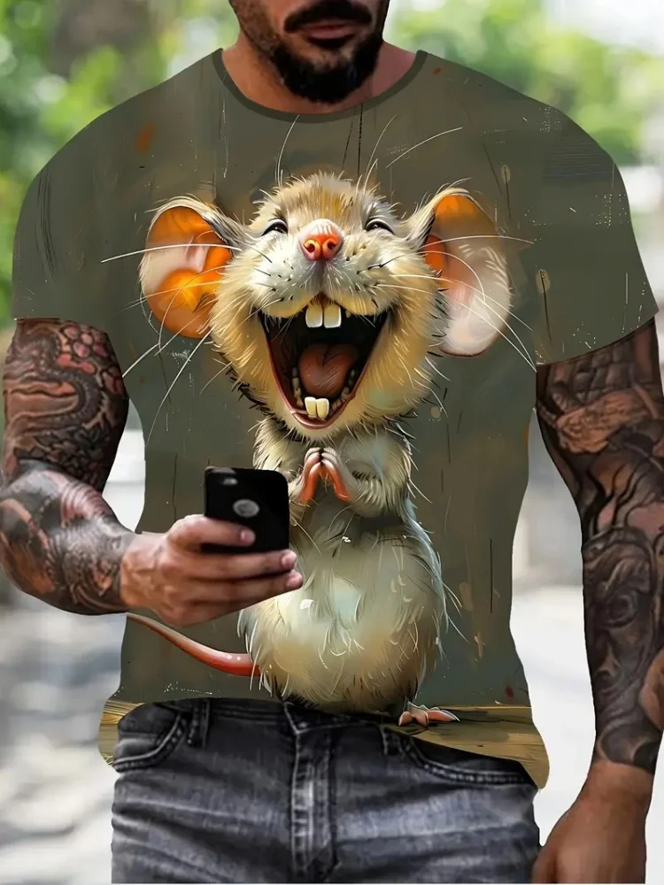 Men's Funny Animals 3D Printed T-Shirt Street Casual Street Casual Everyday Short Sleeve Tee Tops Summer Round Neck Men Clothing
