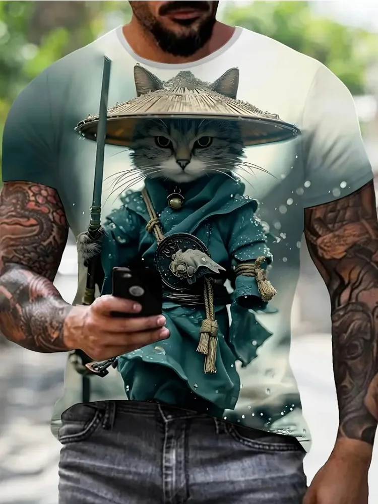 Men's Funny Animals 3D Printed T-Shirt Street Casual Street Casual Everyday Short Sleeve Tee Tops Summer Round Neck Men Clothing