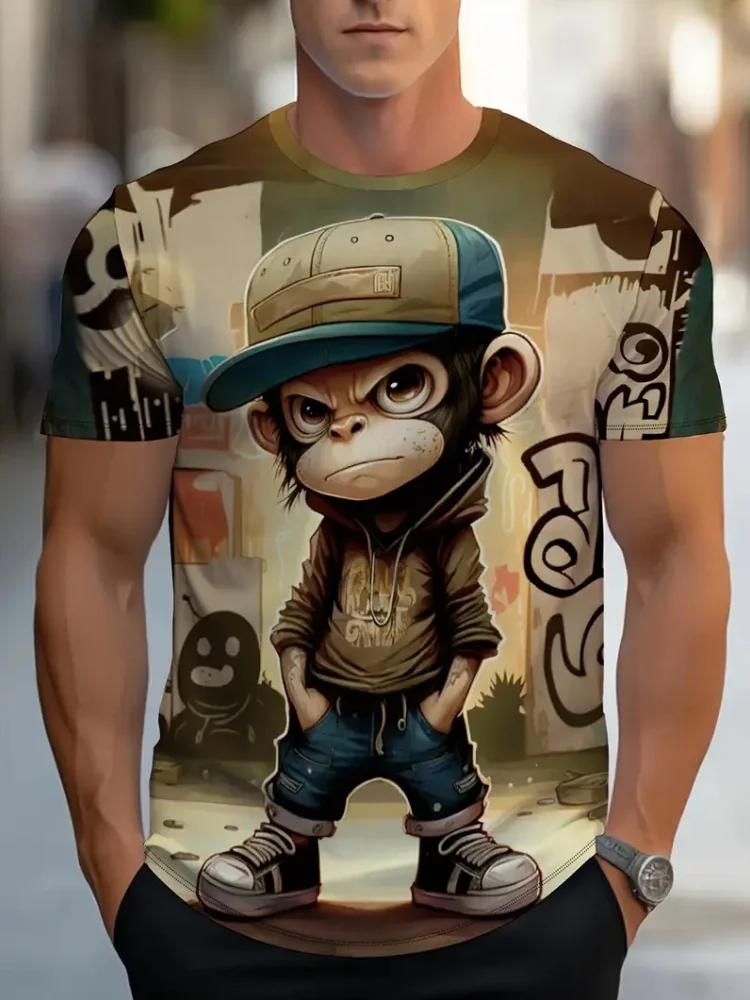 Men's Funny Animals 3D Printed T-Shirt Street Casual Street Casual Everyday Short Sleeve Tee Tops Summer Round Neck Men Clothing
