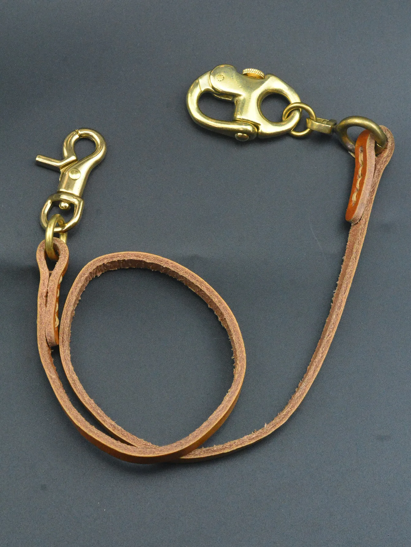 25 Inches Long Punk Tan 8mm Leather Strap Wallet Trousers Biker Swivel Crab Clasp Oval Sweden Nautical Carabiner Keychains