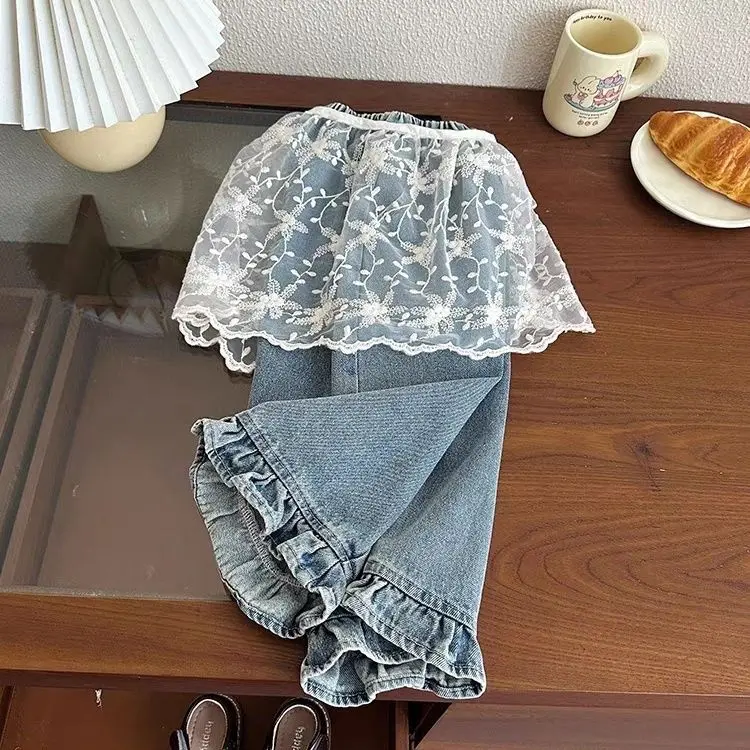 Girls' jeans, spring and autumn styles, children's casual loose wide leg pants, baby autumn clothes, versatile pants