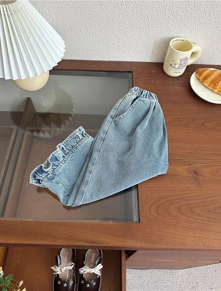 Girls' jeans, spring and autumn styles, children's casual loose wide leg pants, baby autumn clothes, versatile pants