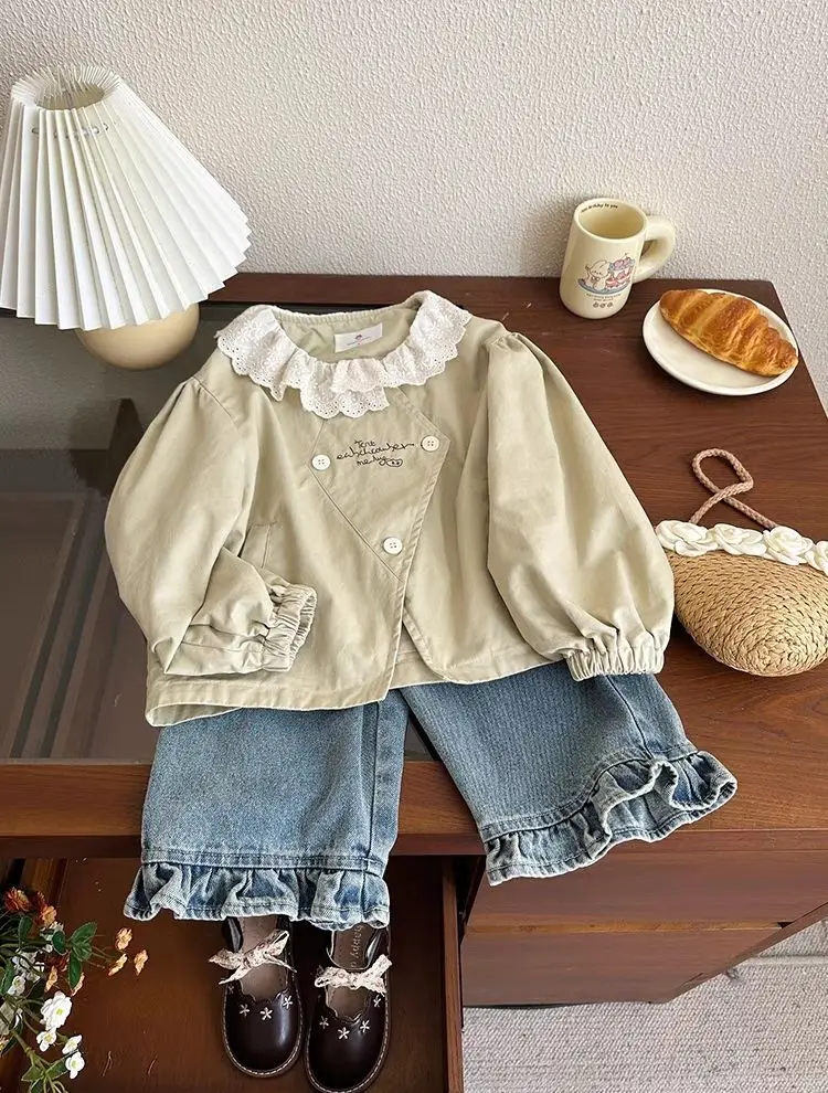 Girls' jeans, spring and autumn styles, children's casual loose wide leg pants, baby autumn clothes, versatile pants