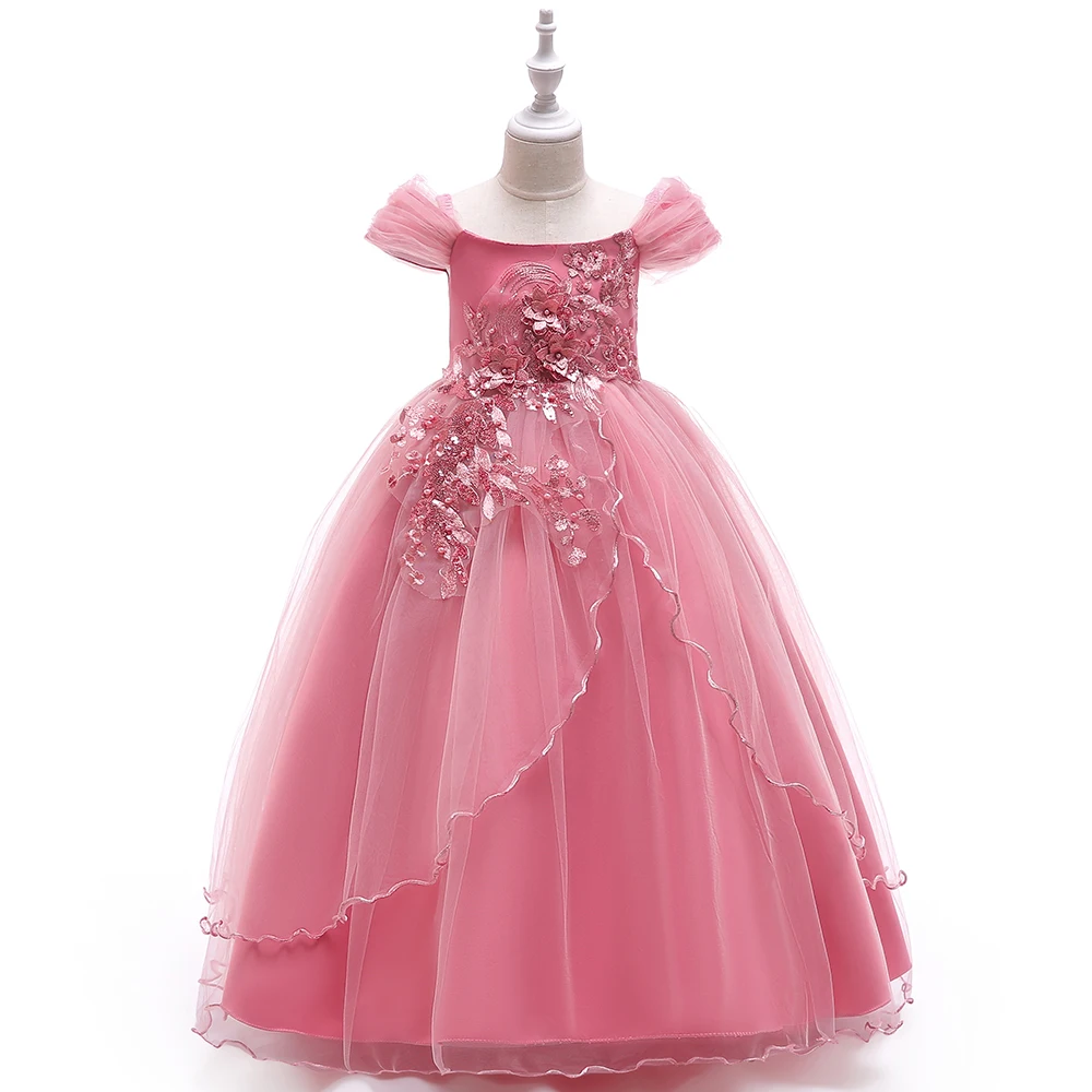 Elegant Wedding Bridemaids Party Girls Dress Tulle Bow Birthday Princess Dresses for Kids Flower Christmas Prom Evening Costumes