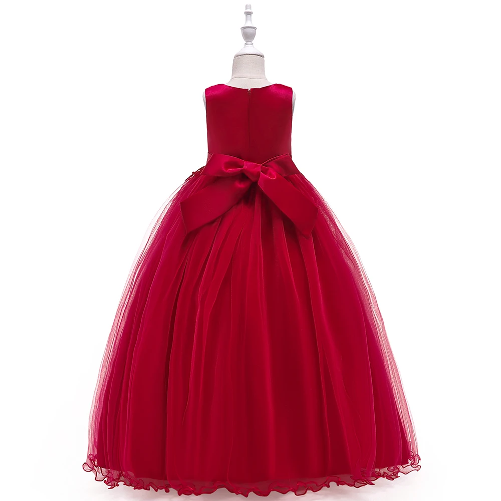 Elegant Wedding Bridemaids Party Girls Dress Tulle Bow Birthday Princess Dresses for Kids Flower Christmas Prom Evening Costumes