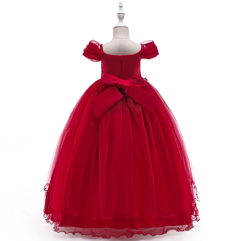 Elegant Wedding Bridemaids Party Girls Dress Tulle Bow Birthday Princess Dresses for Kids Flower Christmas Prom Evening Costumes