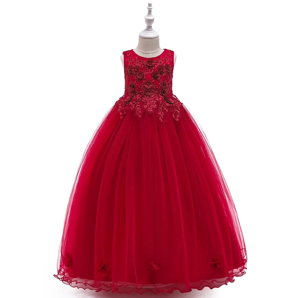 Elegant Wedding Bridemaids Party Girls Dress Tulle Bow Birthday Princess Dresses for Kids Flower Christmas Prom Evening Costumes