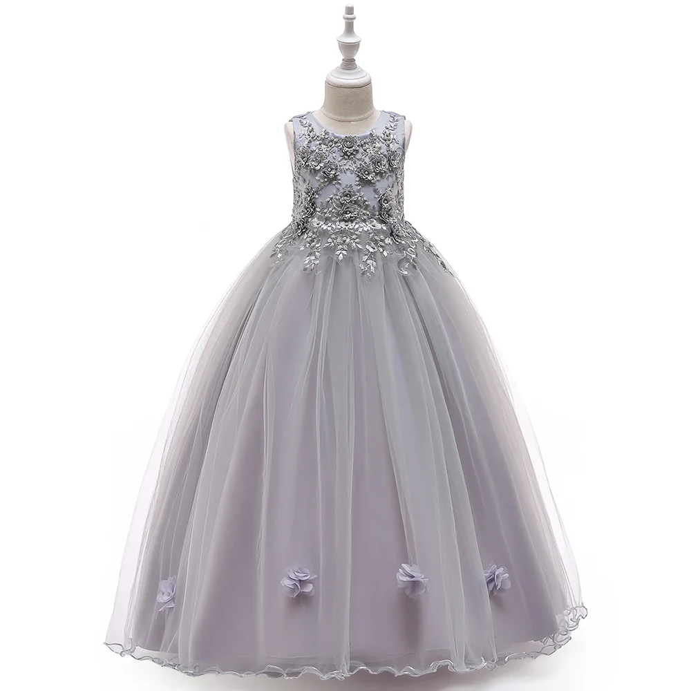 Elegant Wedding Bridemaids Party Girls Dress Tulle Bow Birthday Princess Dresses for Kids Flower Christmas Prom Evening Costumes