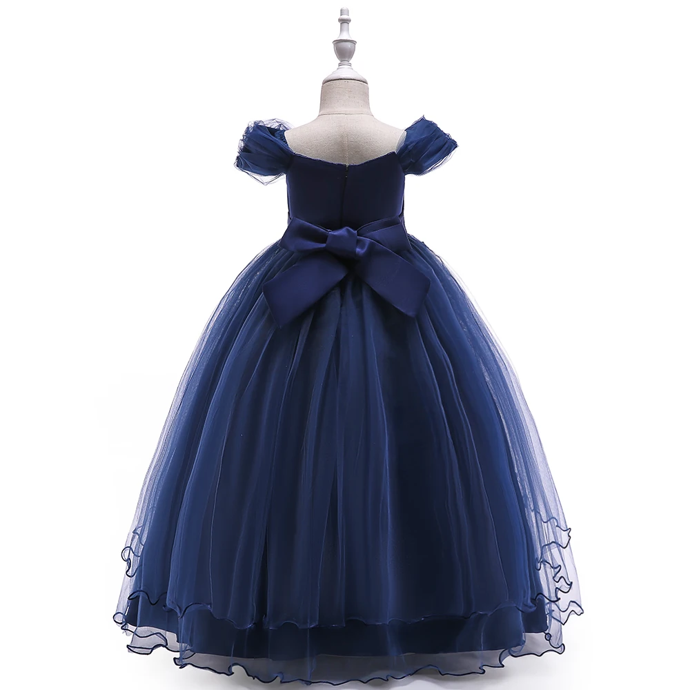 Elegant Wedding Bridemaids Party Girls Dress Tulle Bow Birthday Princess Dresses for Kids Flower Christmas Prom Evening Costumes